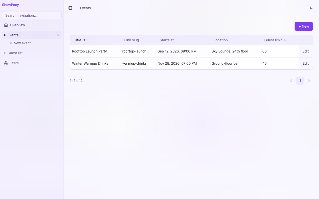 Toggle dark mode on the host dashboard