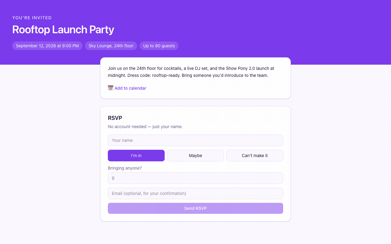 Guest fills the RSVP form on the public page