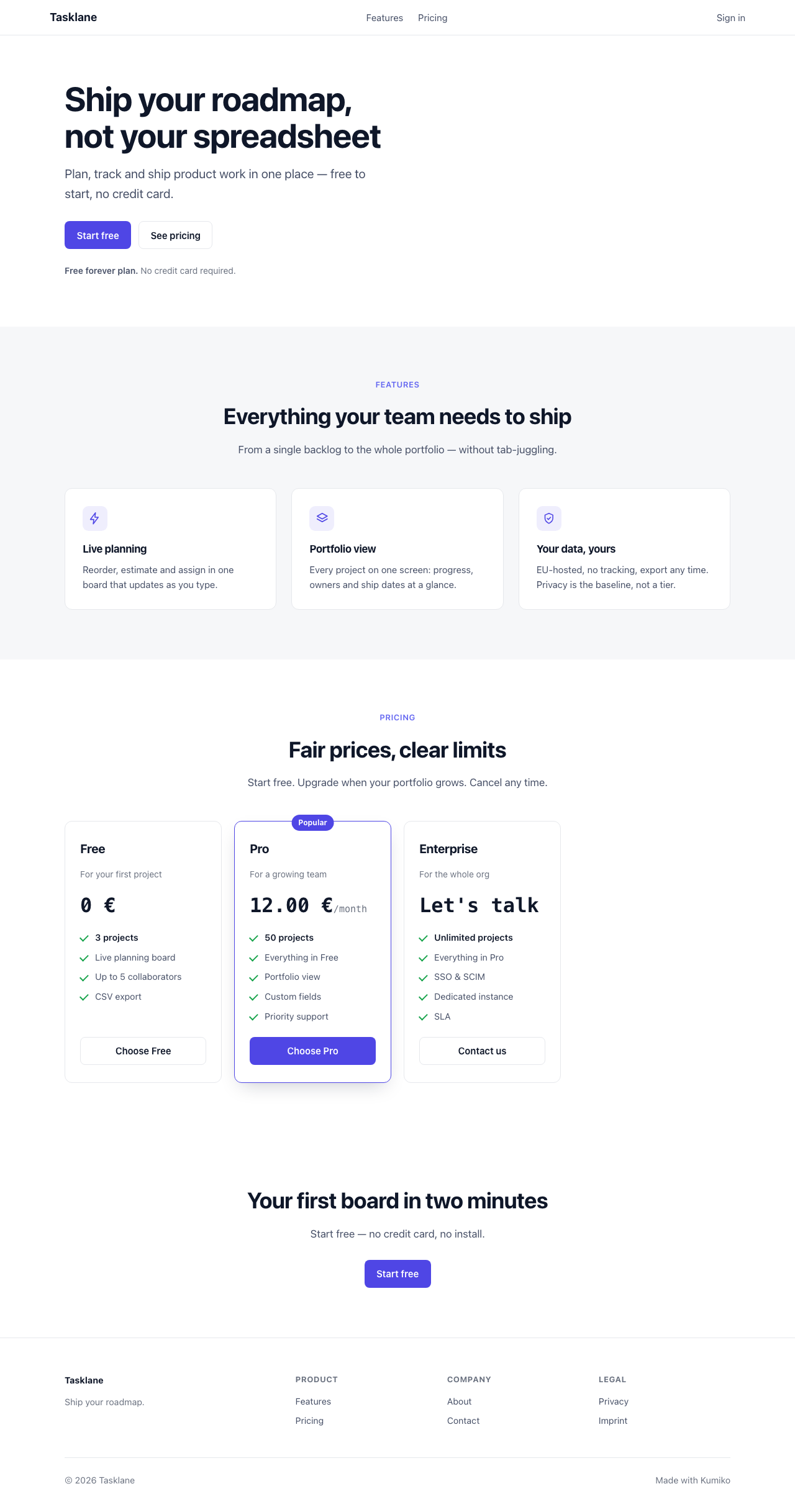 Rendered Apex landing page — hero, feature grid, pricing table, final call to action
