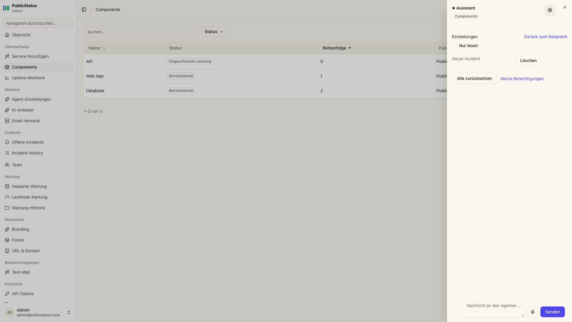 The agent permission list: per-handler rules with their scope and decision