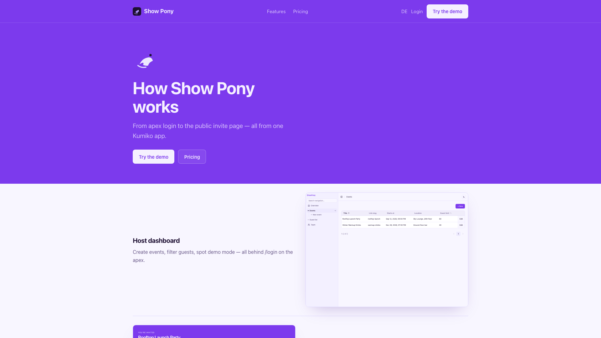 Features tour page with tutorial links