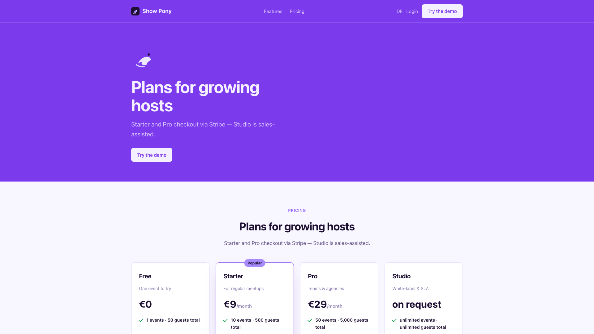 Pricing tiers preview (Stripe wired in P2)