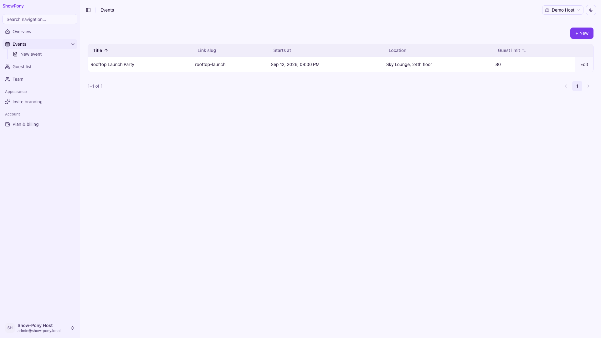 Event list with two seeded events