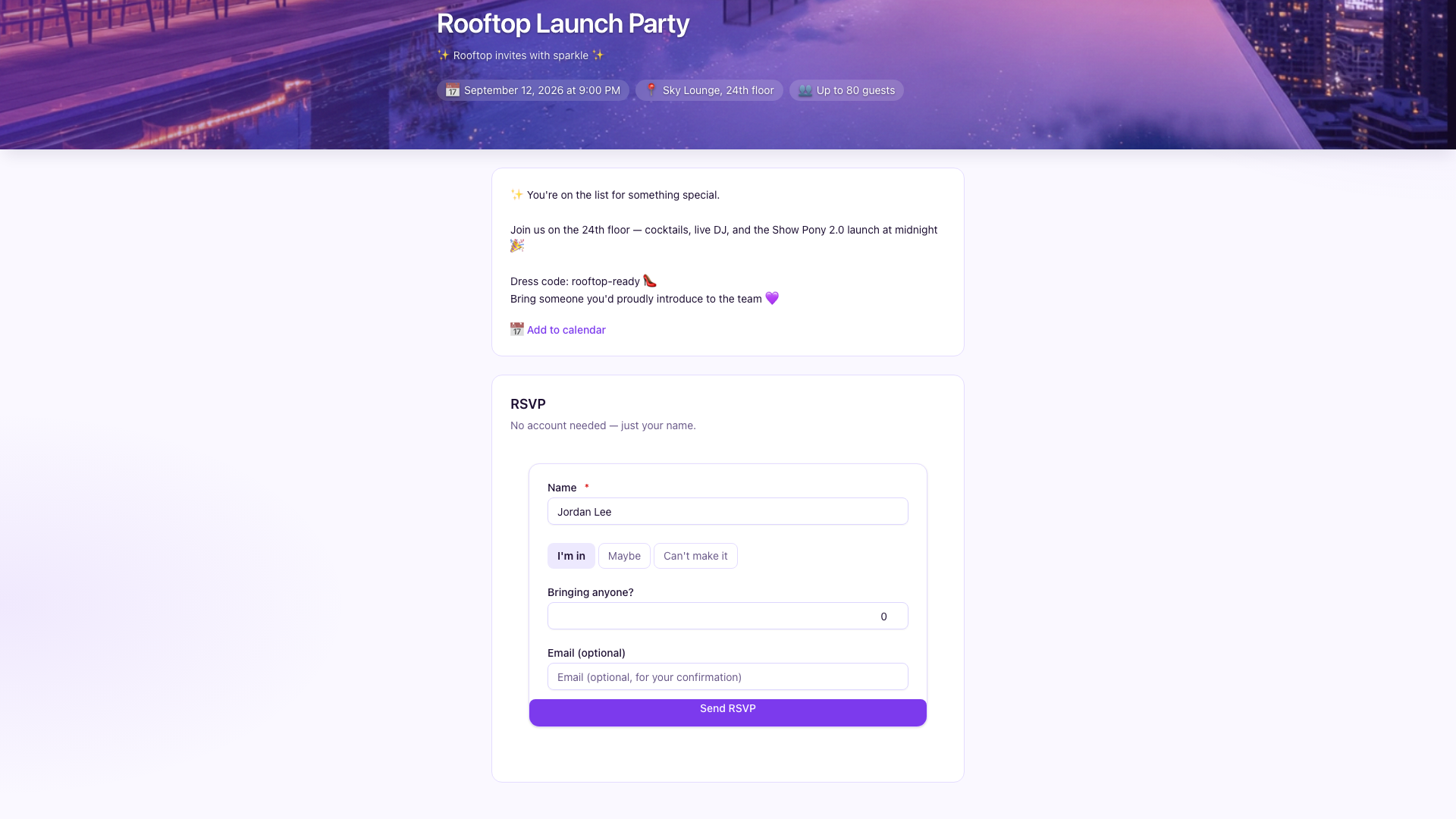 Guest filling the RSVP form