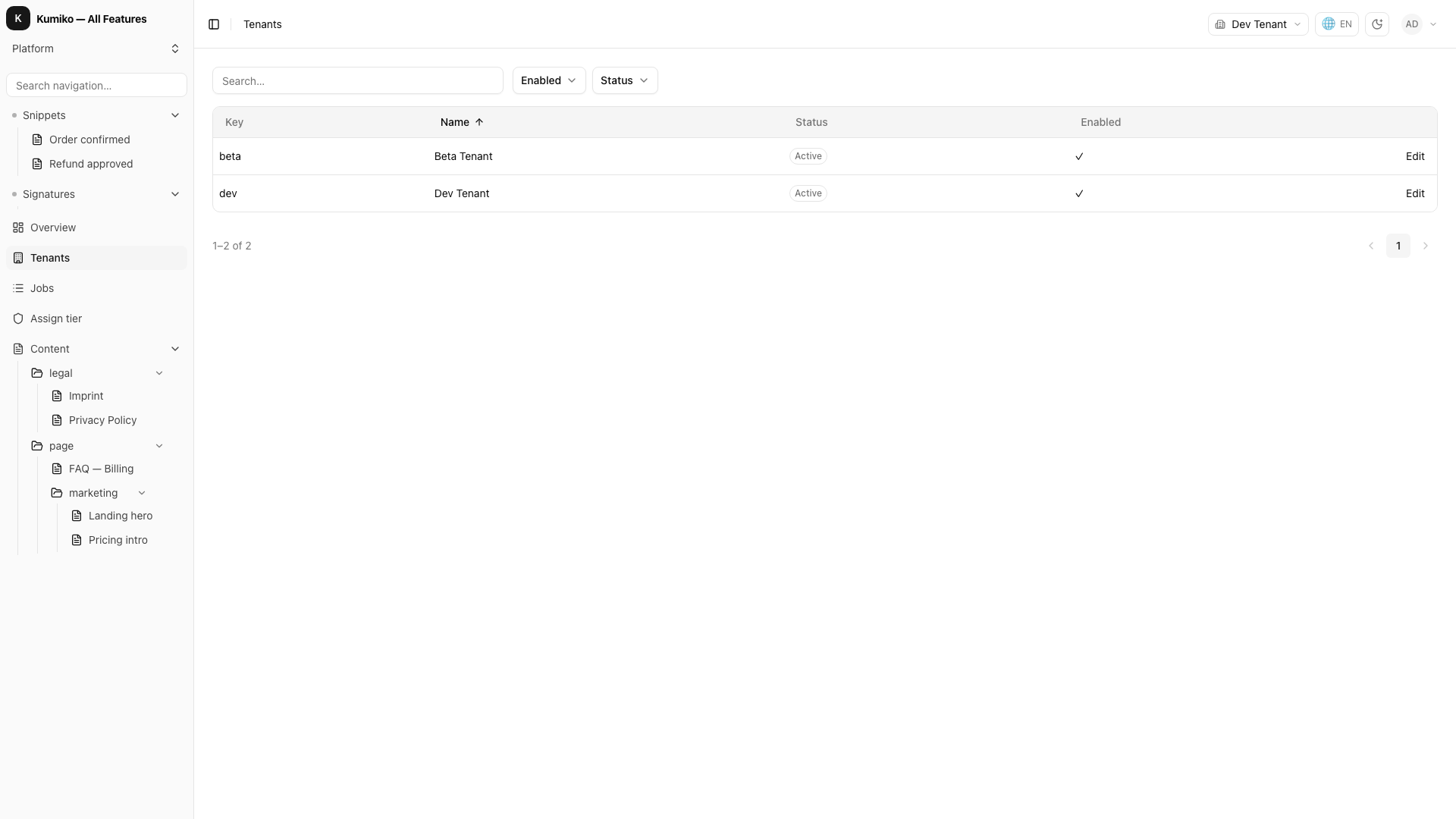 tenant feature preview