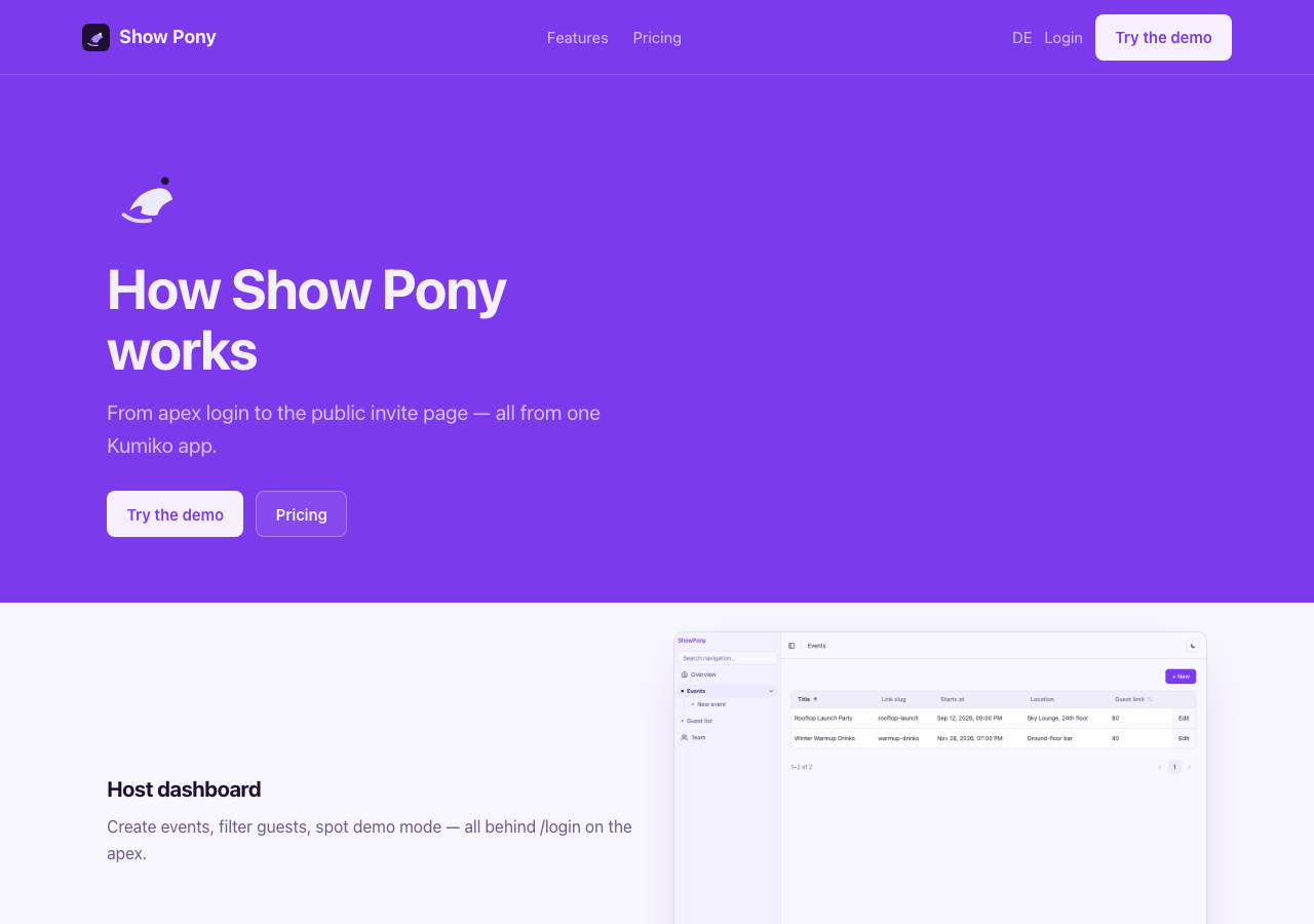 Features tour page with tutorial links