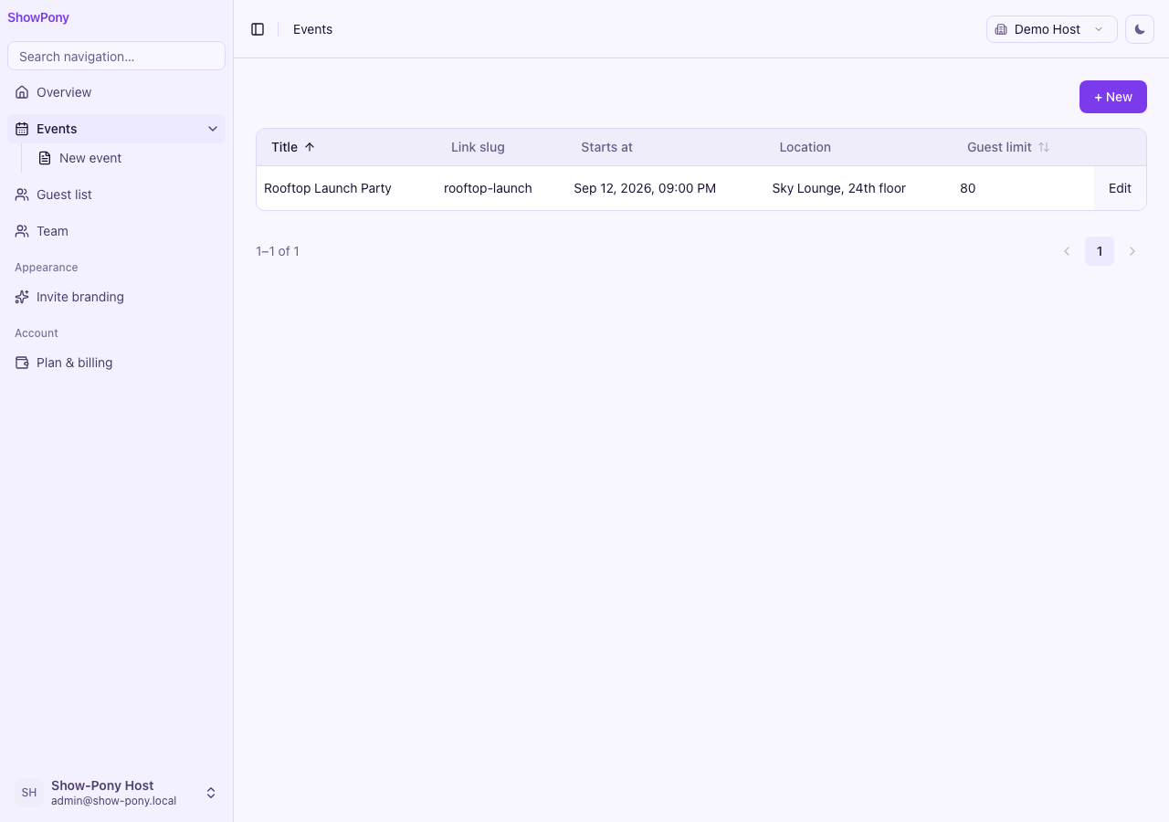 Event list with two seeded events