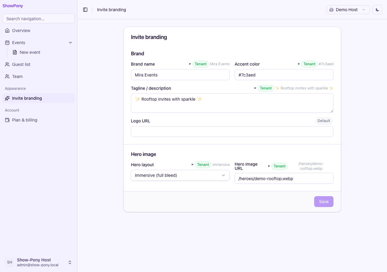 Invite branding settings for the demo tenant