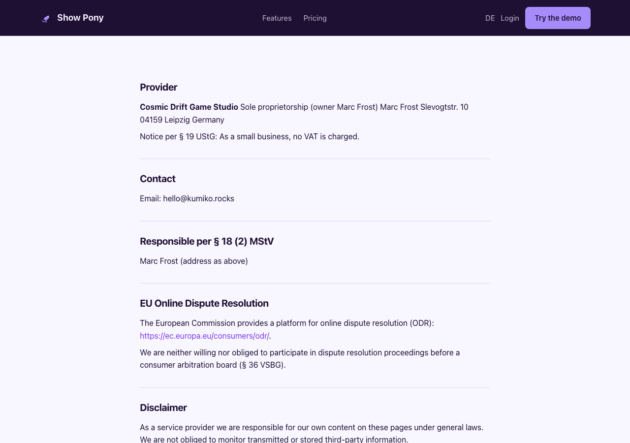Imprint page in marketing chrome