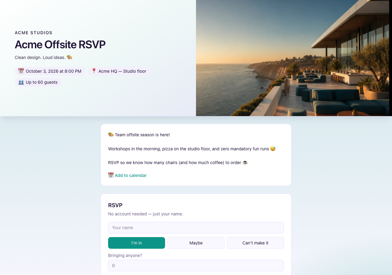 Acme Offsite RSVP — invite on the acme subdomain (separate tenant)
